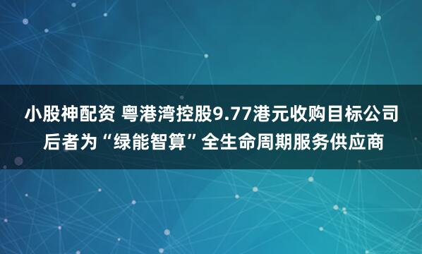 小股神配资 粤港湾控股9.77港元收购目标公司 后者为“绿能智算”全生命周期服务供应商