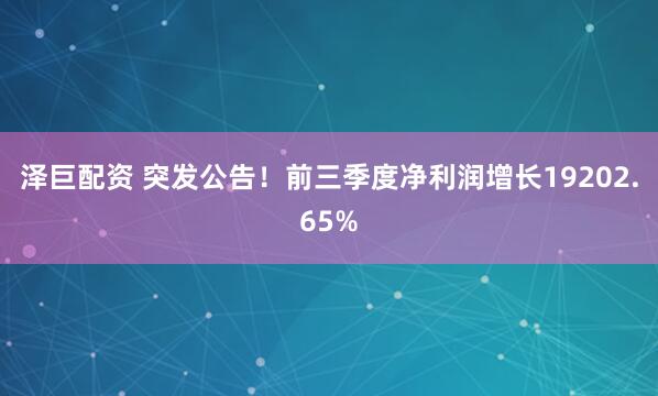 泽巨配资 突发公告！前三季度净利润增长19202.65%